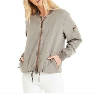 New! Michael Stars Linen/cotton zip up bomber jacket in army green Large